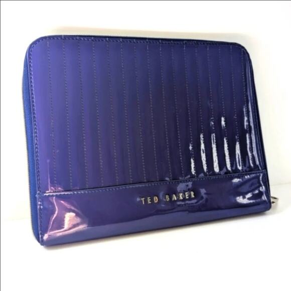 Ted Baker Quilted Patent Leather iPad Tablet Case Portfolio Purple Glossy - Picture 5 of 9